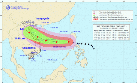 Hình ảnh đường đi và vị trí cơn bão.