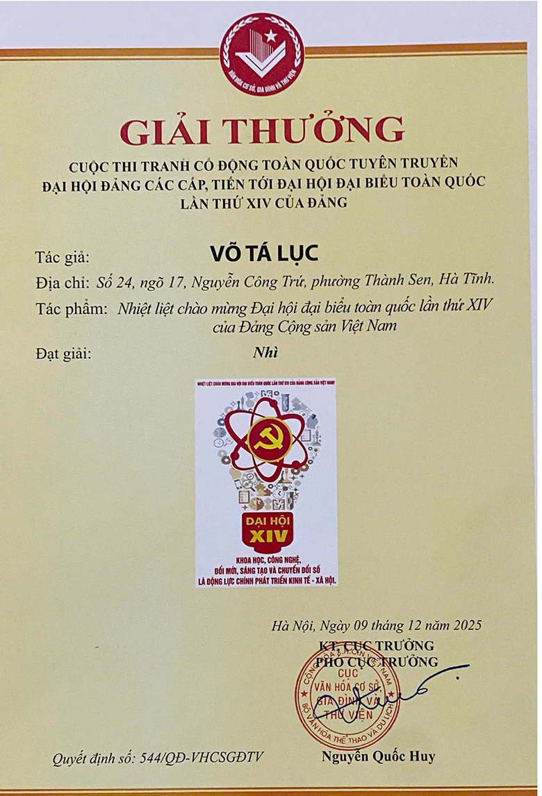 anh 2 giay chung nhan giai nhi cua tac gia vo ta luc